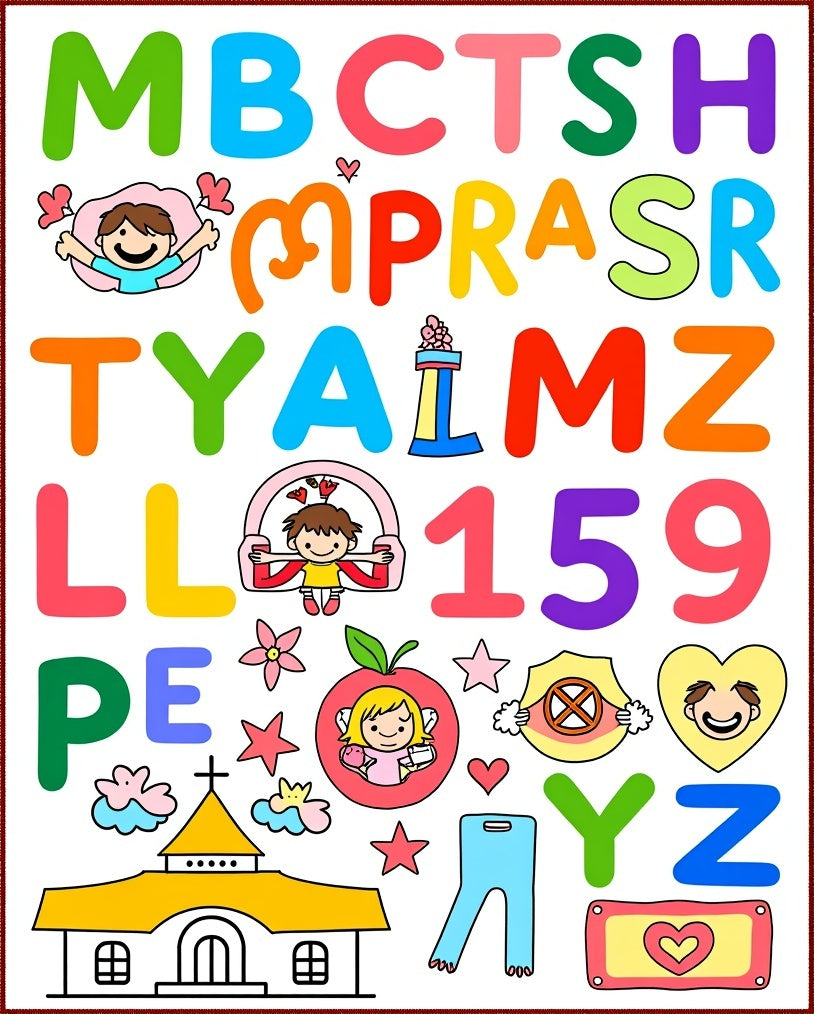 Colorful Alphabet Characters And Icons Rug