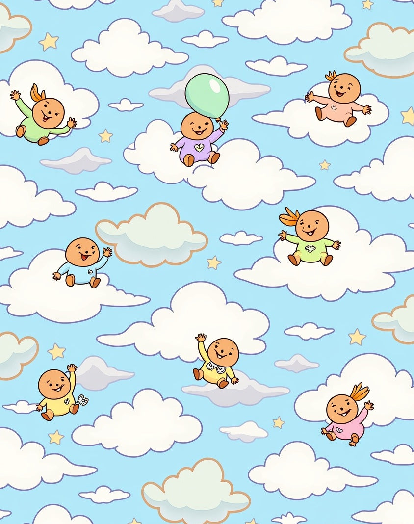 Joyful Babies Floating on Clouds Rug