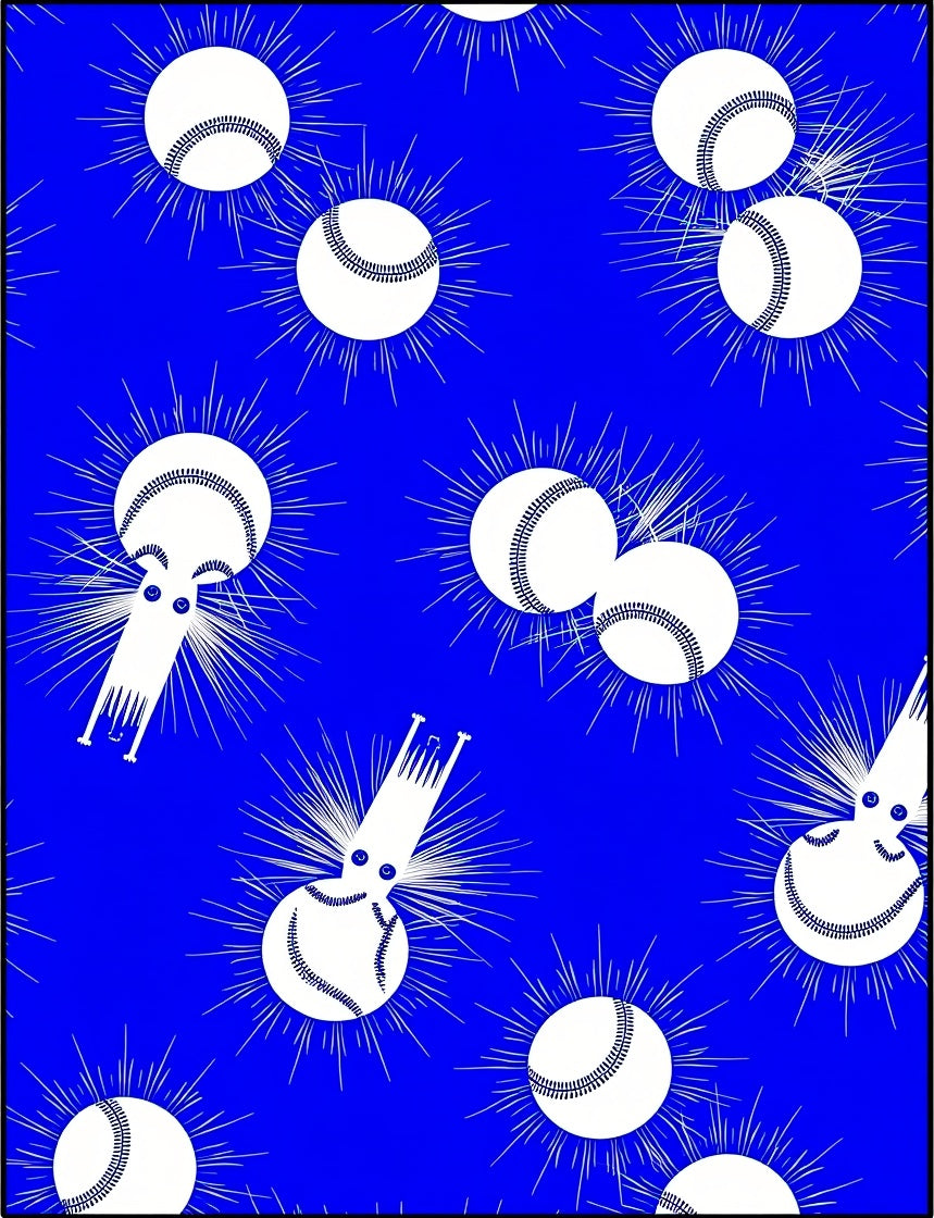 Whimsical Baseball Creatures Exploding Blue Rug