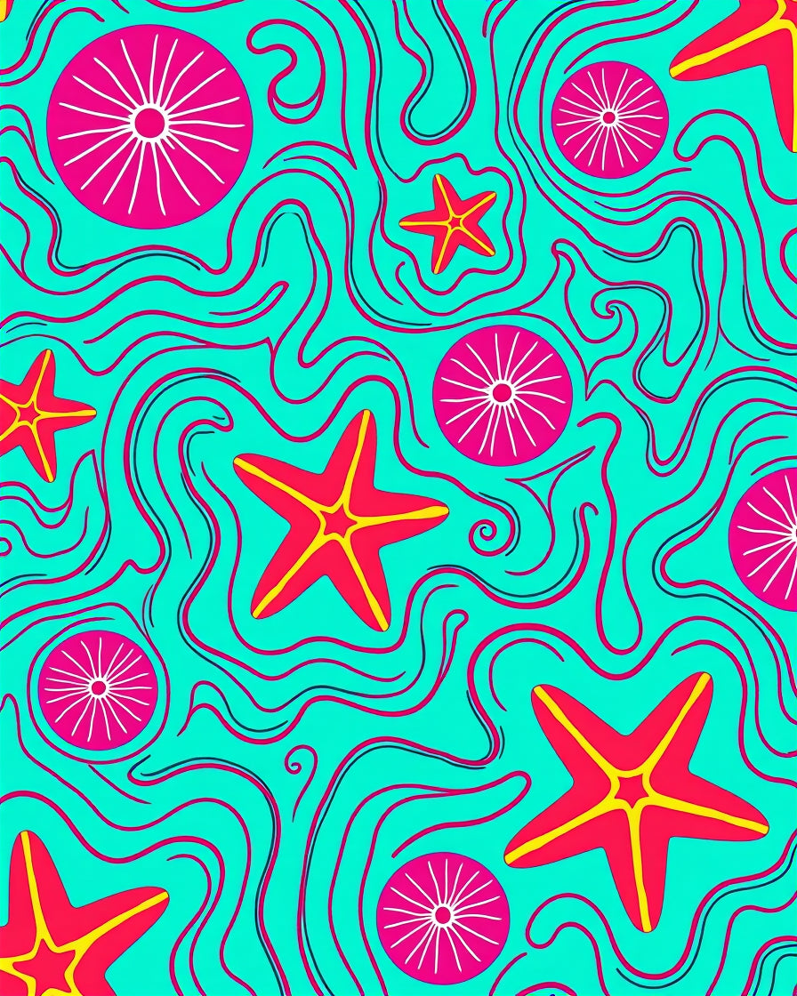 Aqua Starfish Whimsical Swirl Rug