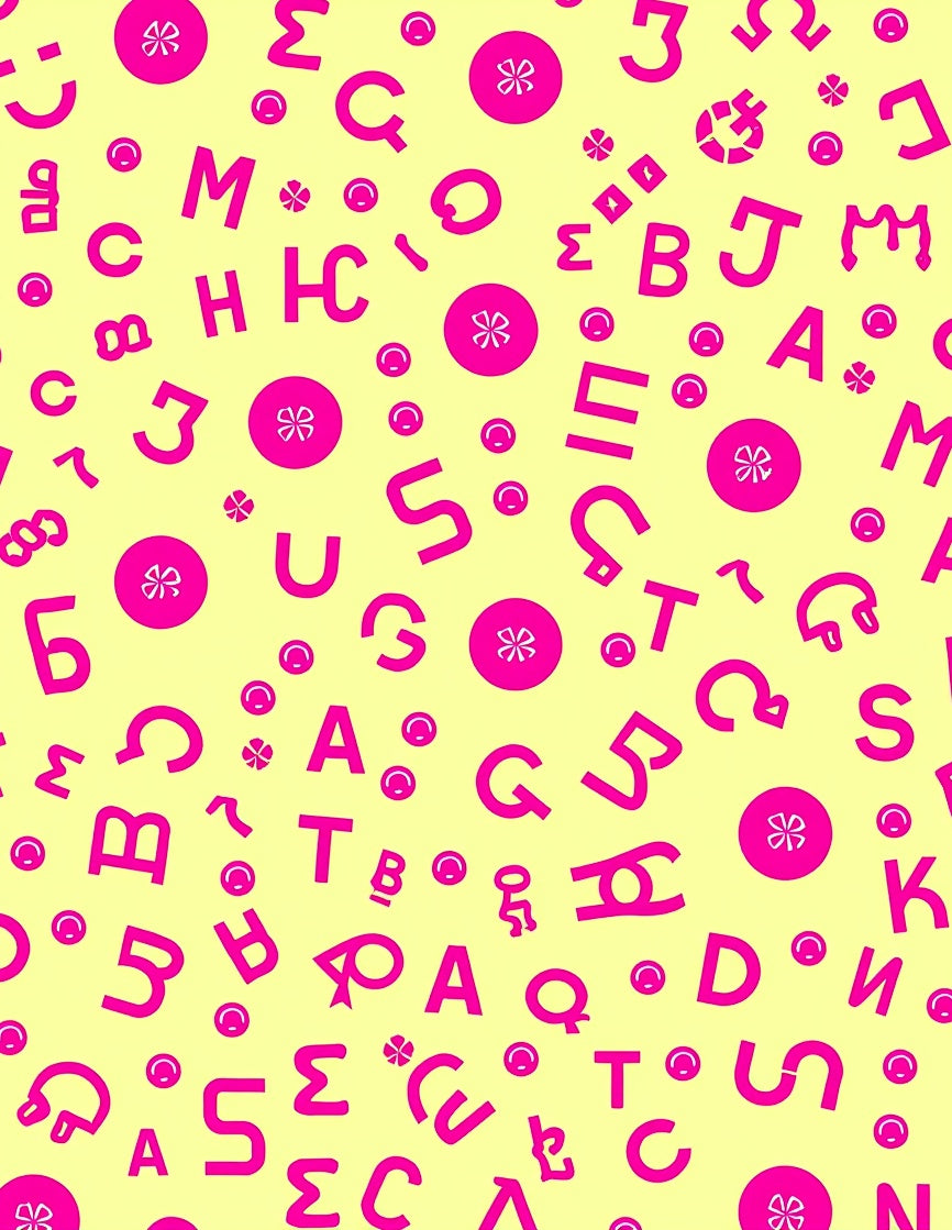 Bright Pink Alphabet Collage Background Rug