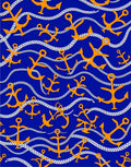 Orange Anchors on Blue Waves Rug