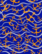 Orange Anchors on Blue Waves Rug