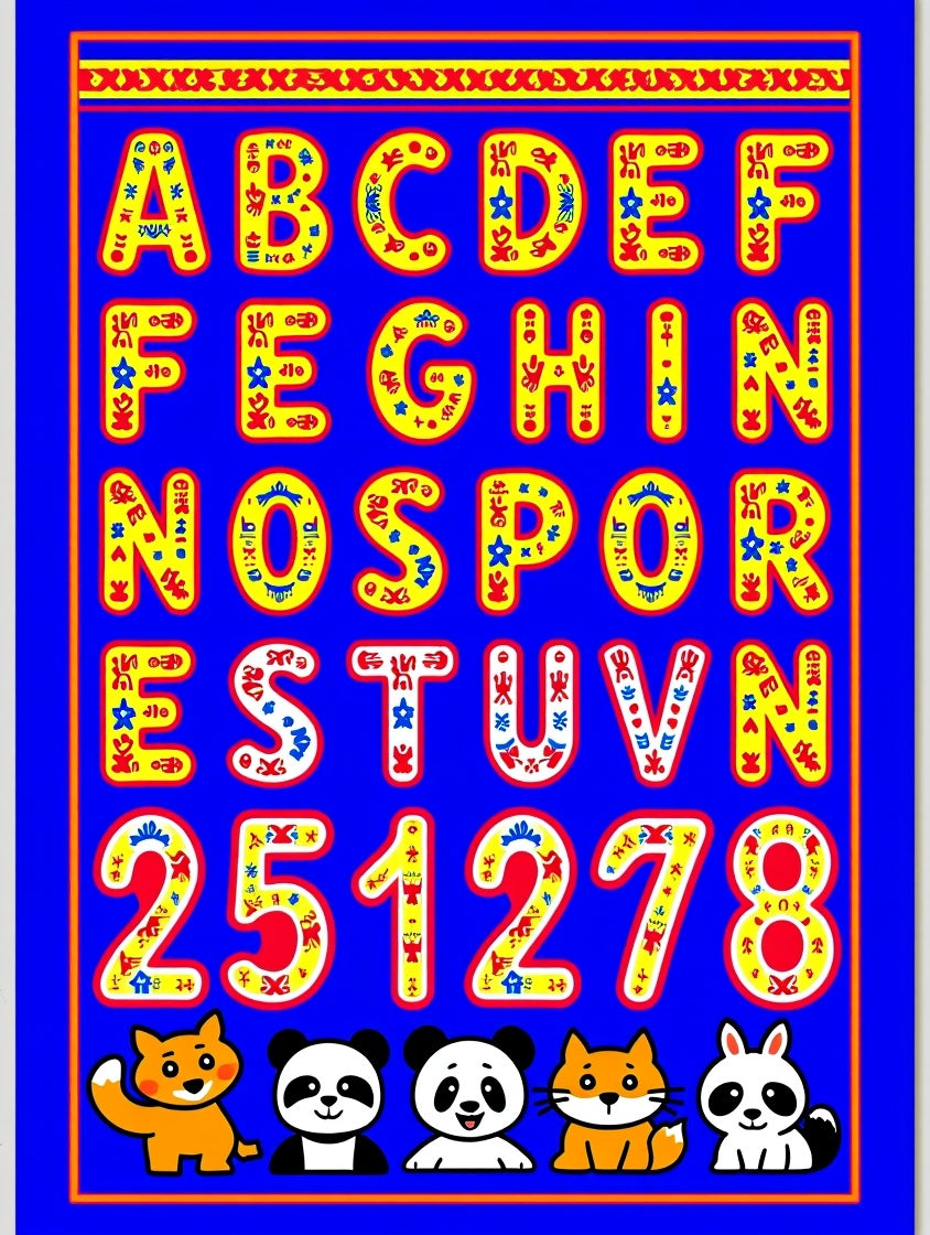Yellow Blue Alphabet Animals Numbers Rug