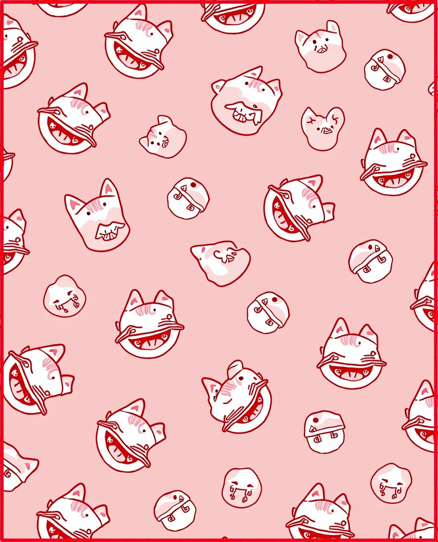 Whimsical Red Cat Faces Pink Rug