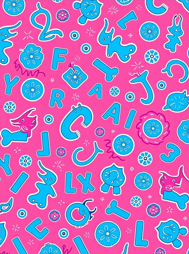 Pink Blue Whimsical Alphabet Creatures Rug