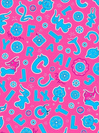 Pink Blue Whimsical Alphabet Creatures Rug