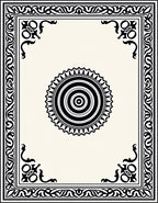 Black and Cream Geometric Medallion Border Rug