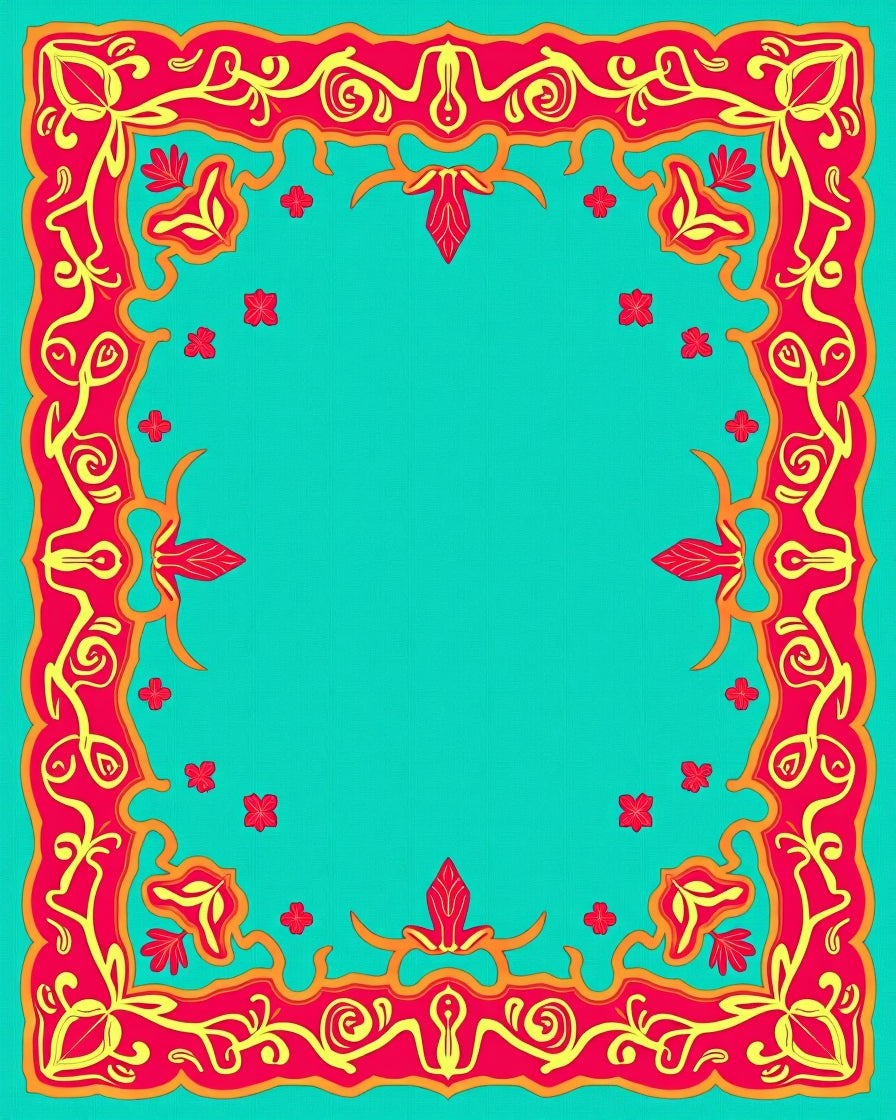 Ornate Crimson Yellow Floral Border Rug