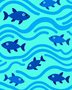 Playful Blue Fish Sea Waves Rug