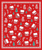 Festive Red Houses Snowflakes Trees Swirls Rug