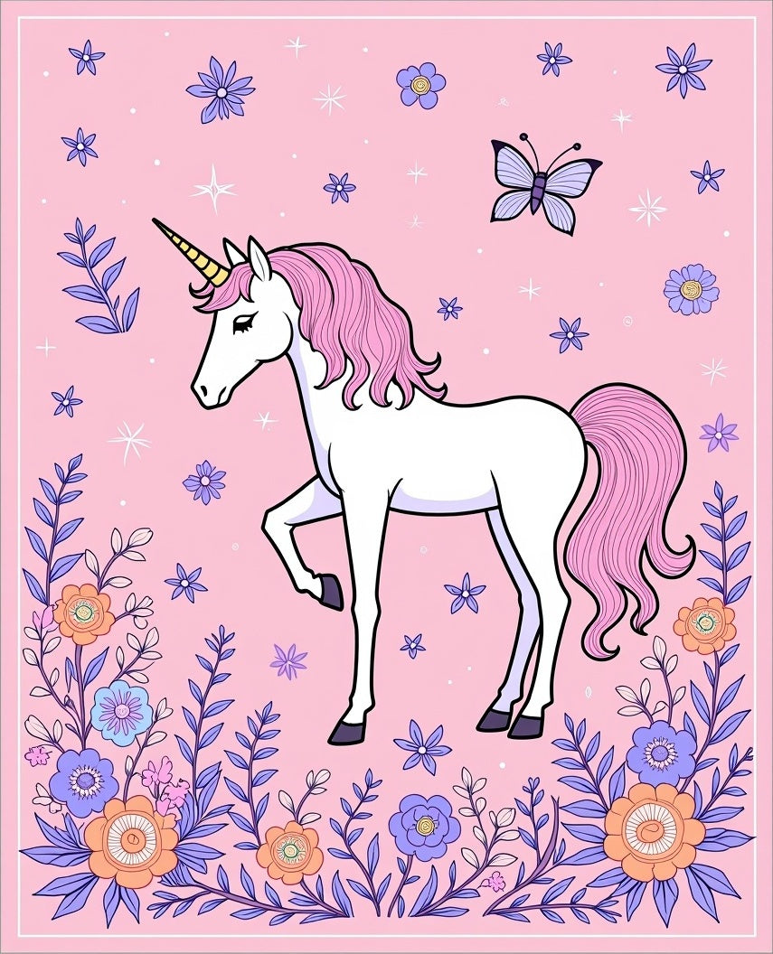 Pink Unicorn Garden With Butterflies Rug