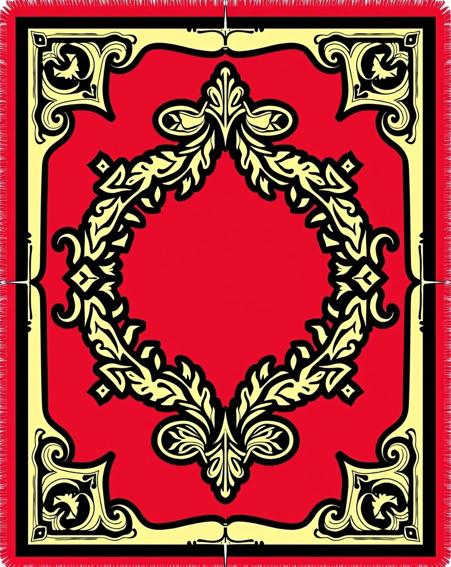 Vibrant Red Black Filigree Laurel Rug