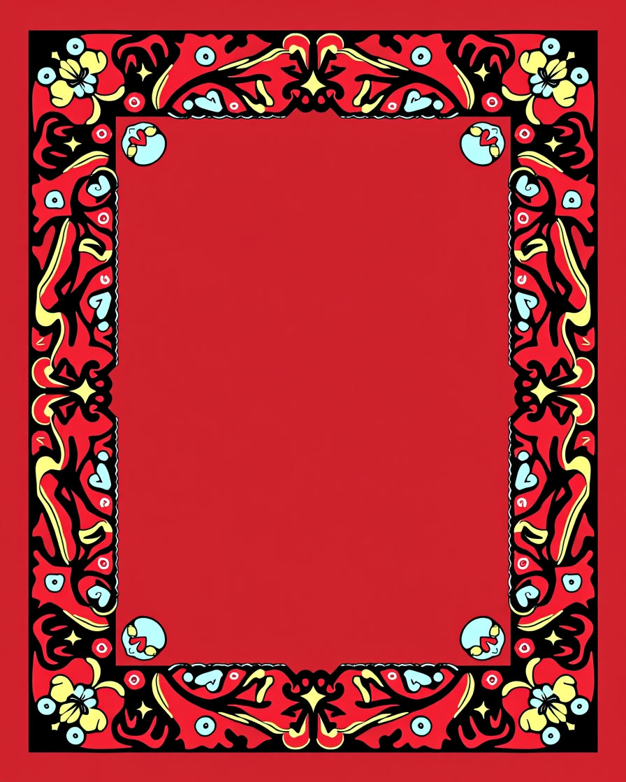Red Black Yellow Floral Border Rug