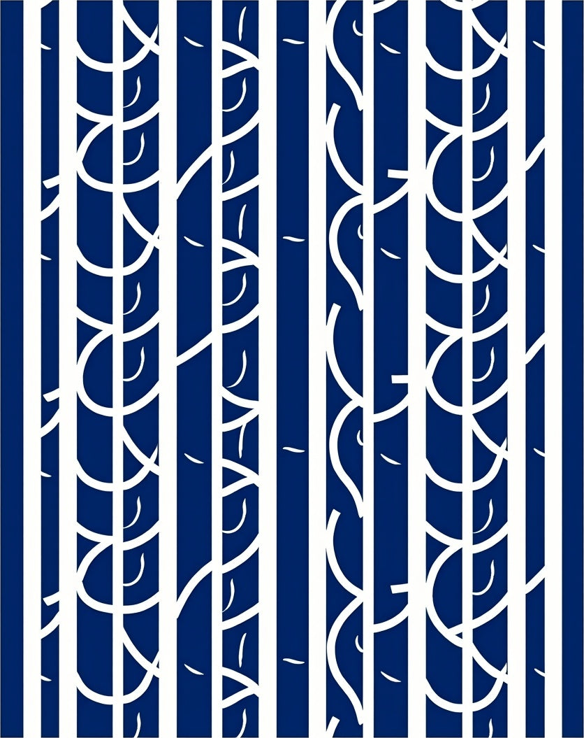 Deep Blue White Abstract Vertical Stripes Rug
