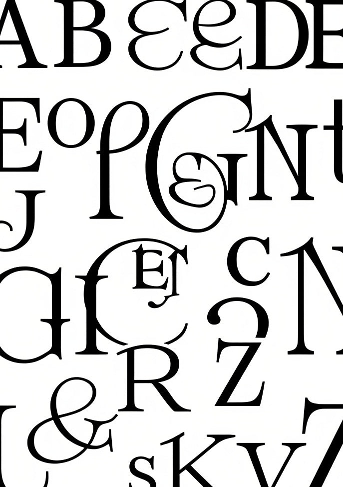 Elegant Black Serif Alphabet Collage Rug