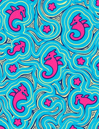 Pink Seahorse Swirls Aqua Rug