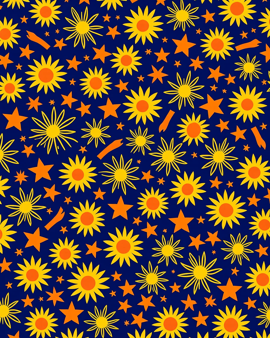 Golden Sunbursts Orange Stars Rug