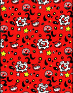 Red Whimsical Character Star Collage Rug
