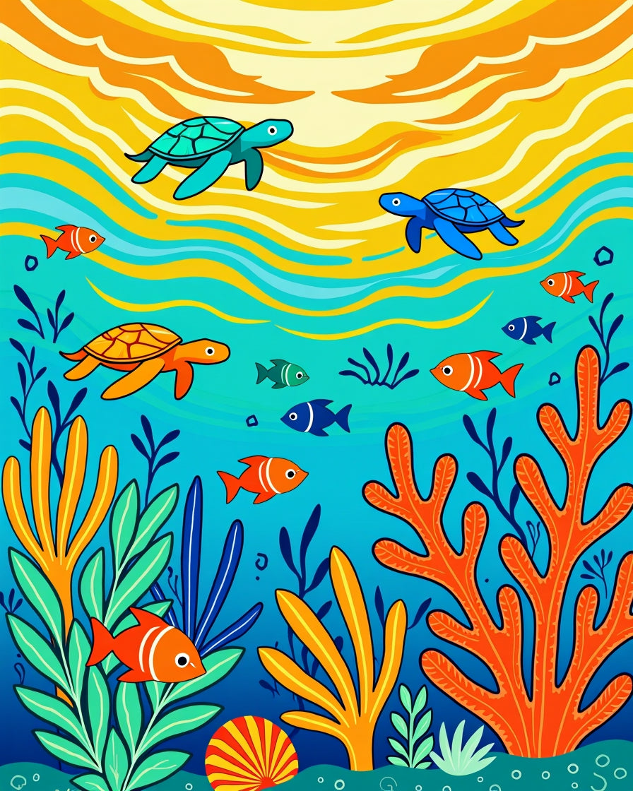 Ocean Turtles Coral Reef Whimsy Rug