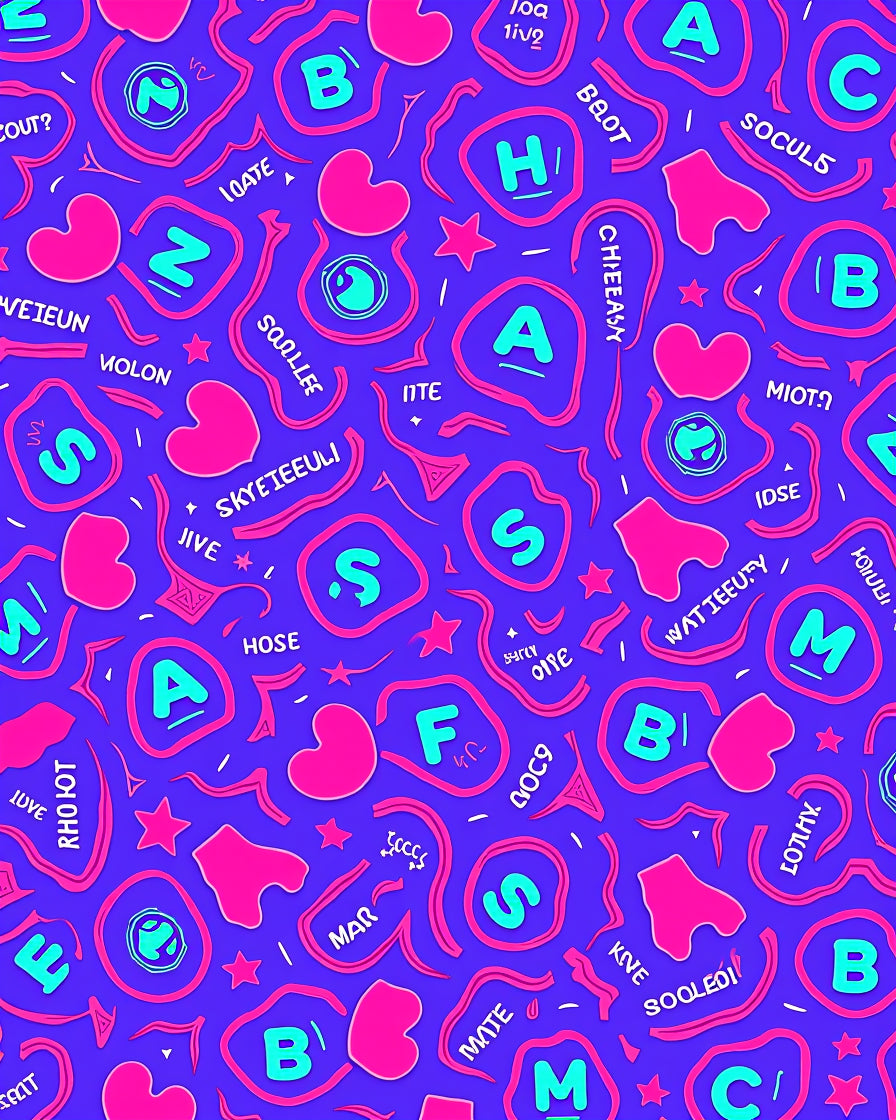 Abstract Pink Blue Alphabets Hearts Rug