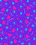 Abstract Pink Blue Alphabets Hearts Rug
