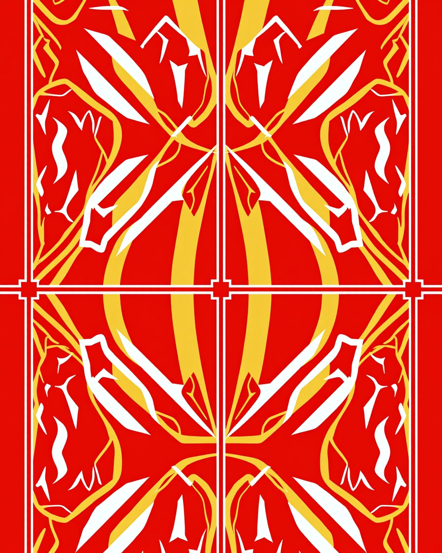 Bold Red Yellow White Angular Fusion Rug