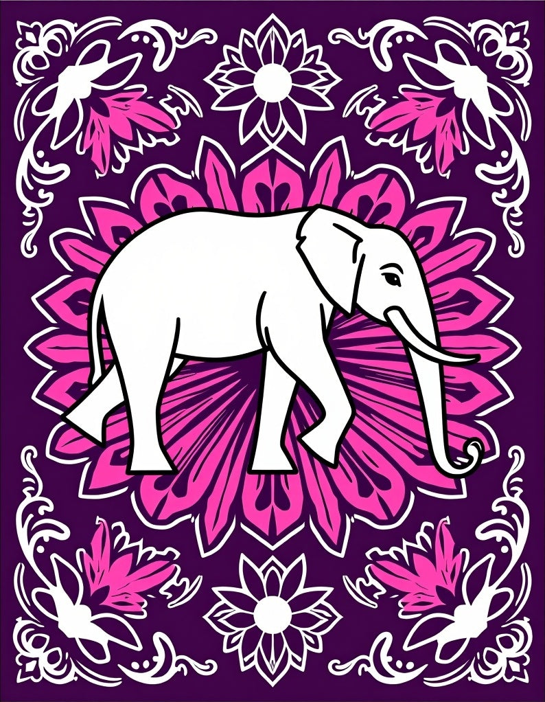 Majestic White Elephant Mandala Art Rug