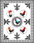 Rooster Circular Frame Black Border Rug