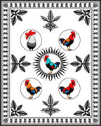 Rooster Circular Frame Black Border Rug