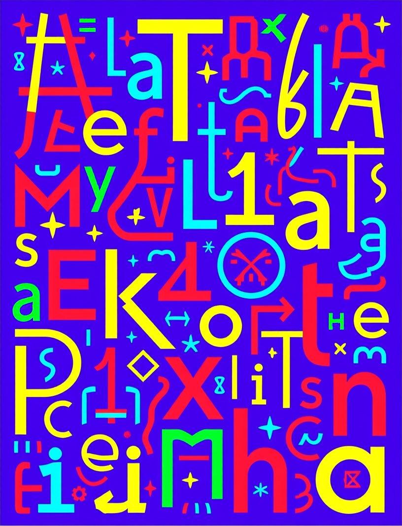 Vibrant Alphabet Collage Abstract Rug