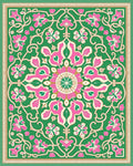 Vibrant Green Pink Floral Medallion Rug