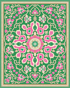 Vibrant Green Pink Floral Medallion Rug