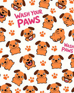 Playful Orange Dog Paw Print Collage Rug
