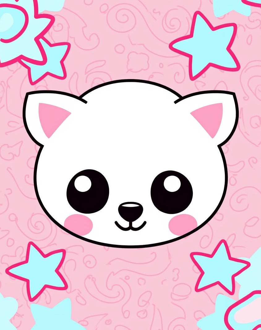 Cute Pink Kawaii Cat Stars Rug