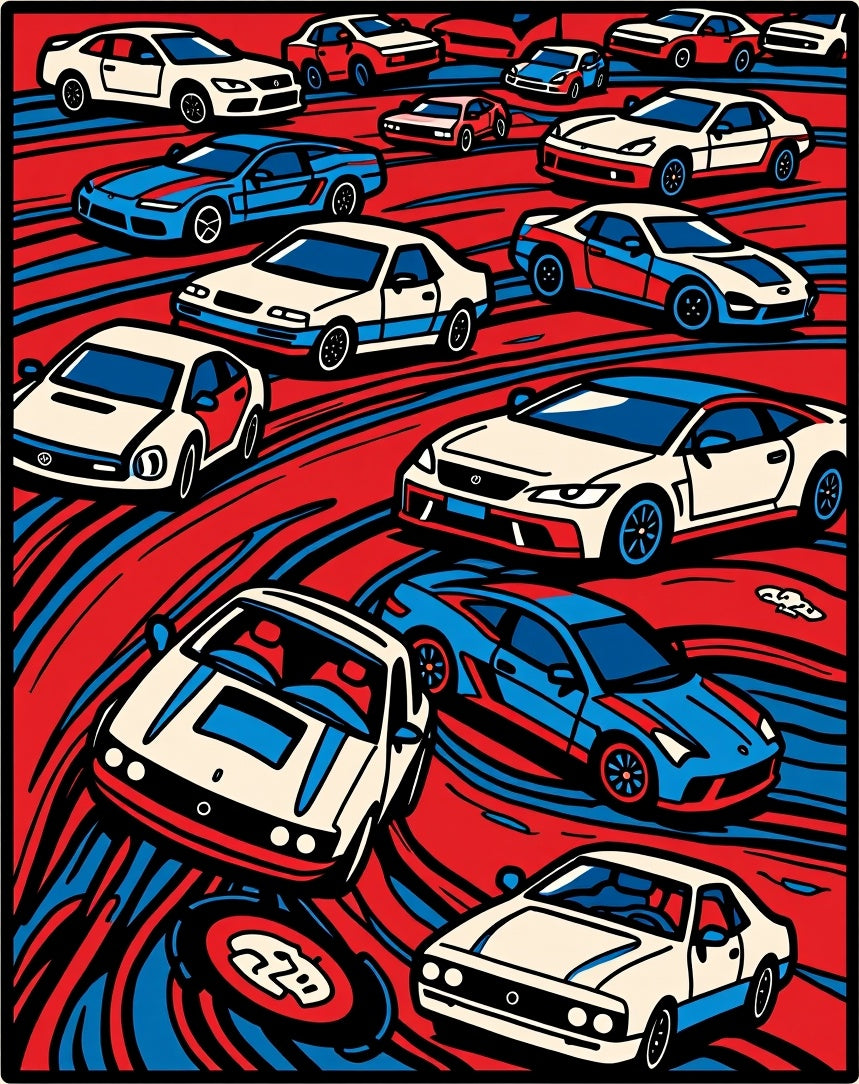 Red Blue Sporty Cars Racing Rug