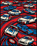 Red Blue Sporty Cars Racing Rug