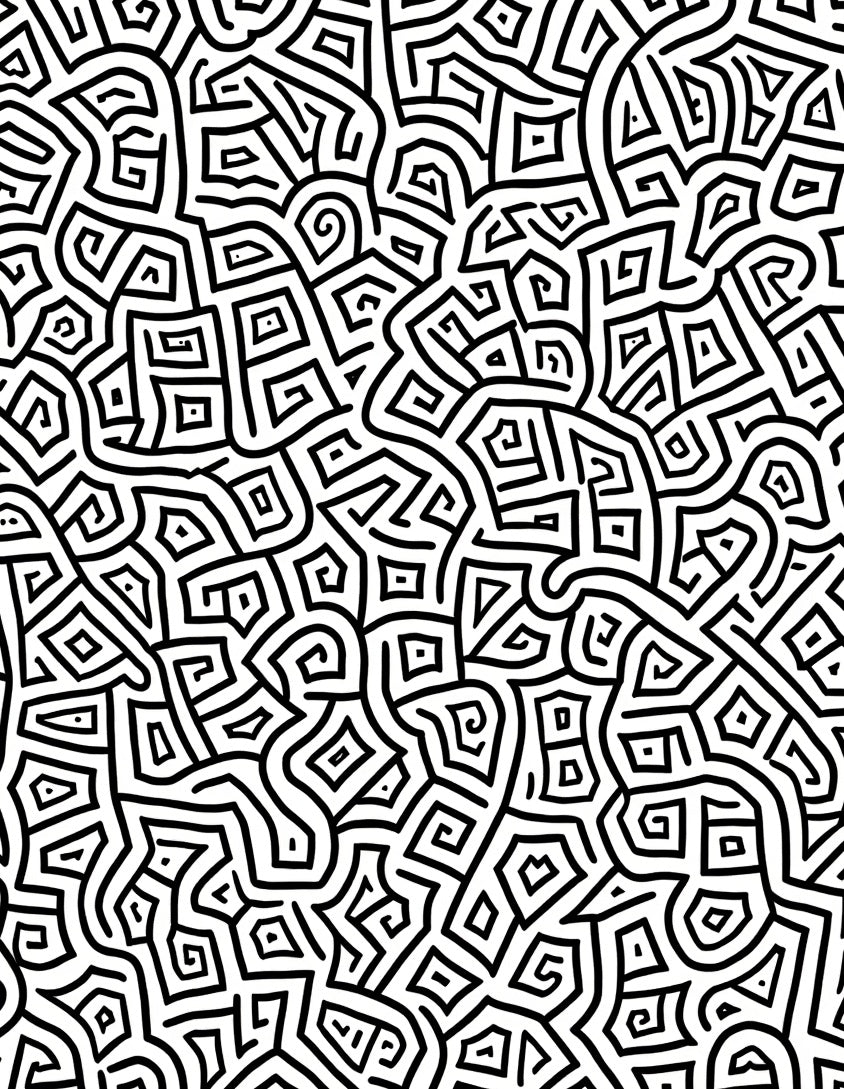 Black and White Abstract Maze Rug
