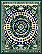 Deep Green Navy Concentric Mandala Rug