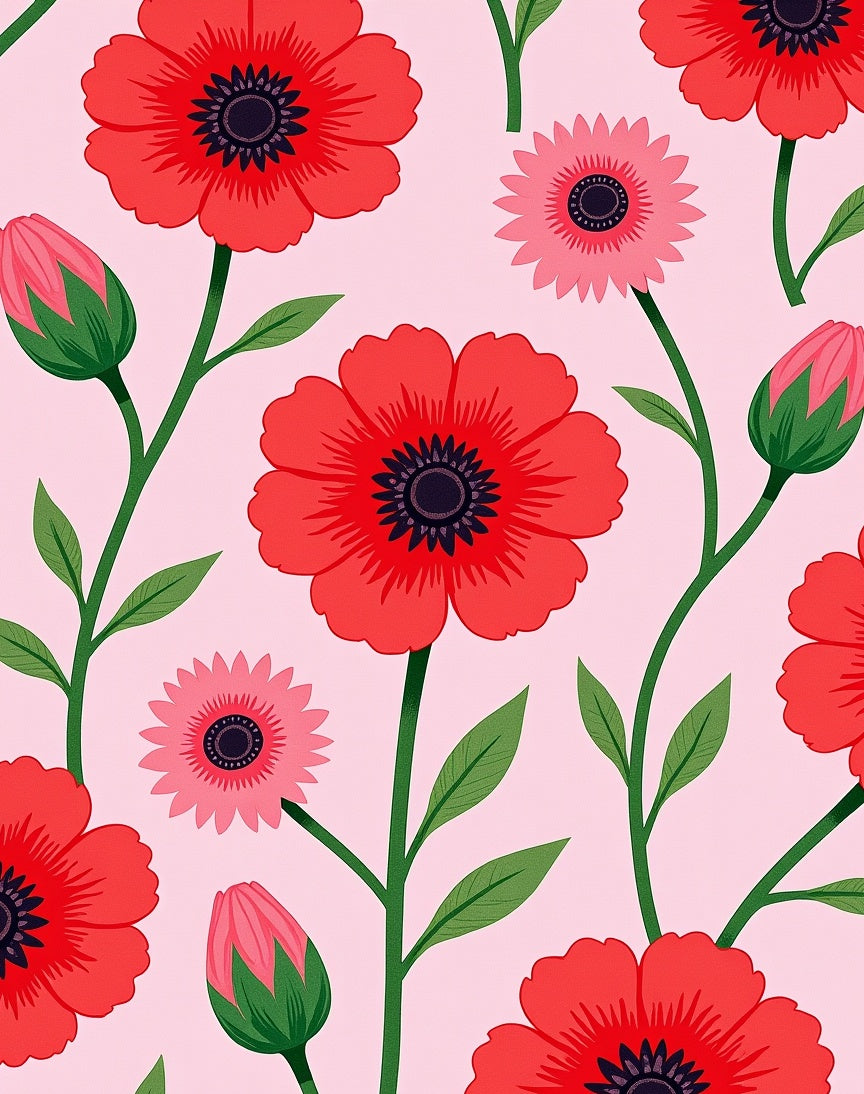 Vibrant Red Poppy Garden Pink Rug