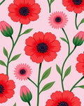 Vibrant Red Poppy Garden Pink Rug