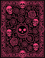 Hot Pink Skulls Roses Frame Rug