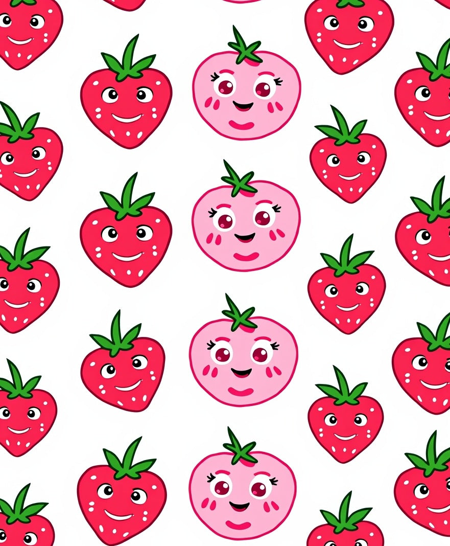 Cartoon Red Strawberry Pink Tomato Pattern Rug