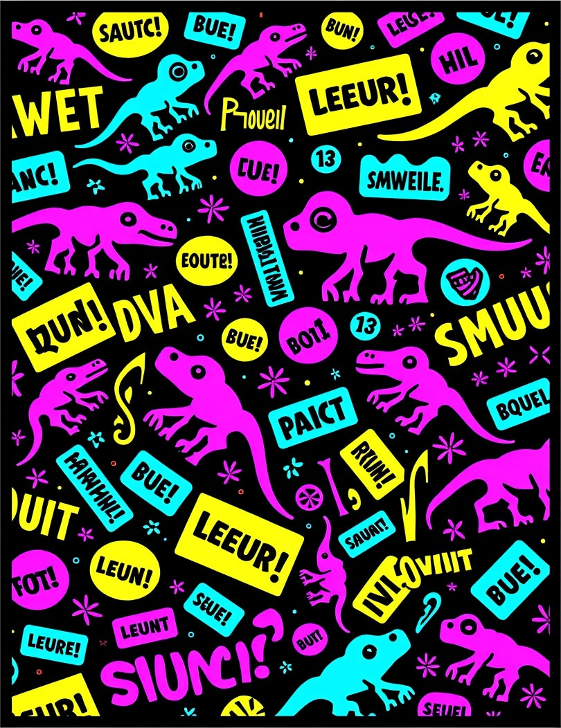 Playful Neon Dinosaur All Over Rug