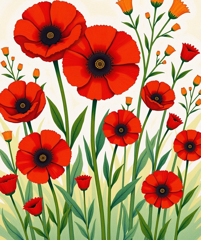 Vibrant Red Poppy Meadow Garden Rug