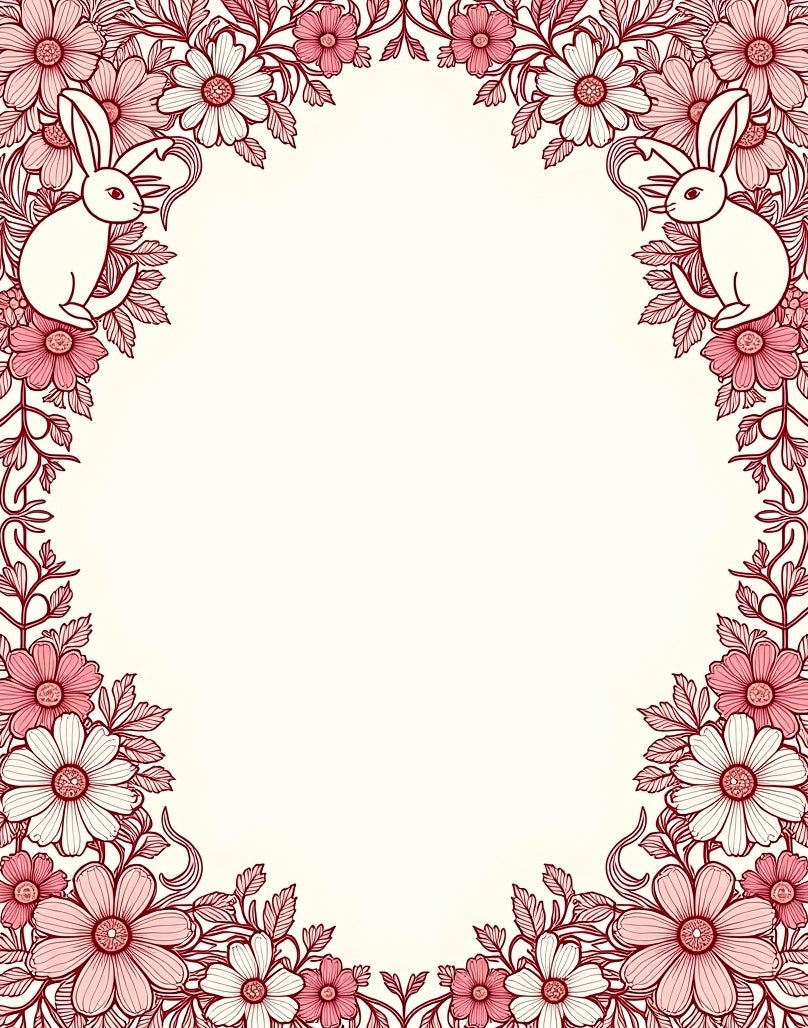 Whimsical Floral Bunny Outline Rug