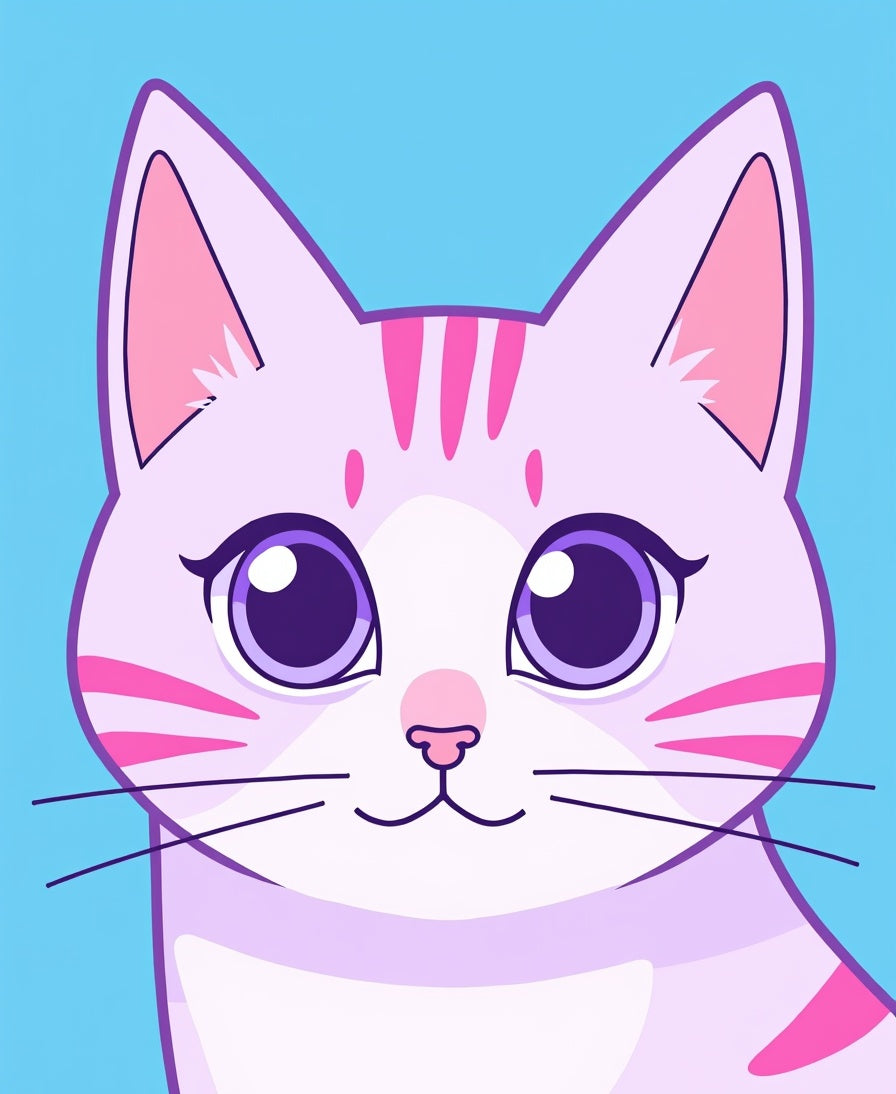 Kawaii Pink Striped Cat Portrait Rug