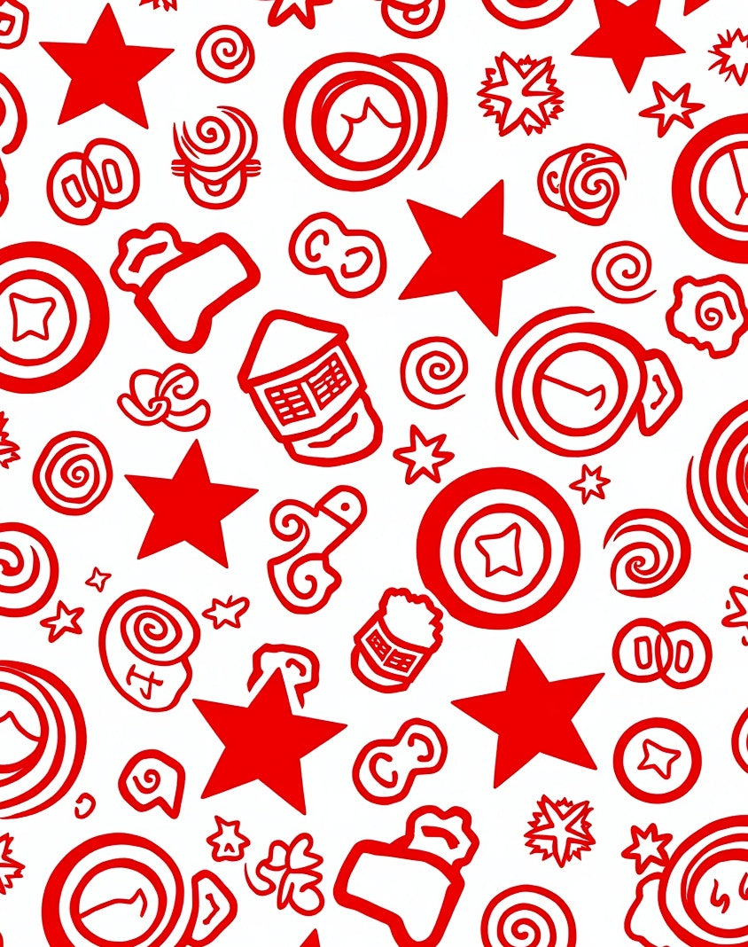 Crimson Red Whimsical Icon Collection Rug