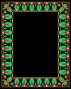 Ornate Green Gold Floral Border Rug