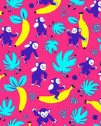 Playful Violet Monkey Banana Jungle Rug